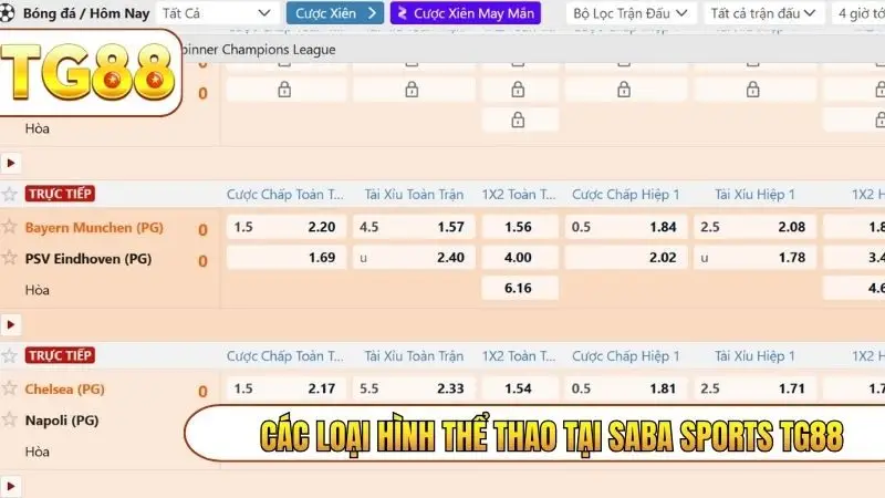 Các loại hình thể thao hấp dẫn tại saba sports TG88