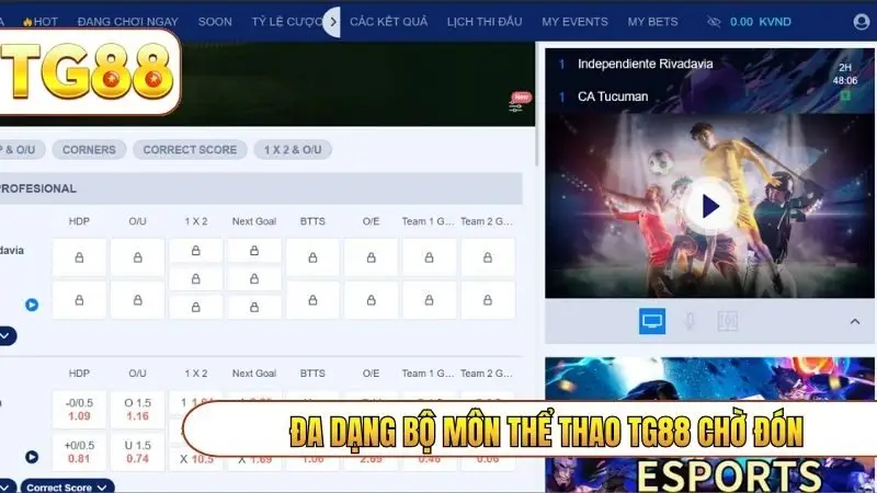 Đa dạng bộ môn thể thao TG88 chờ đón