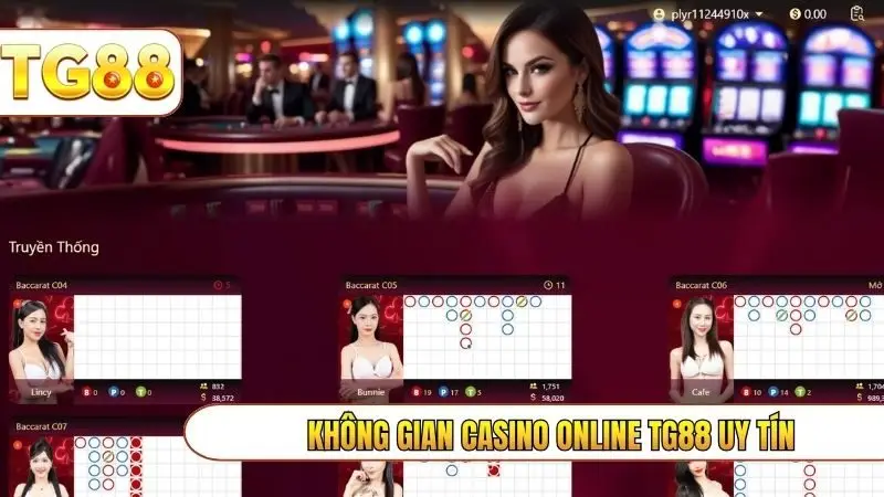 Không gian casino online TG88 uy tín
